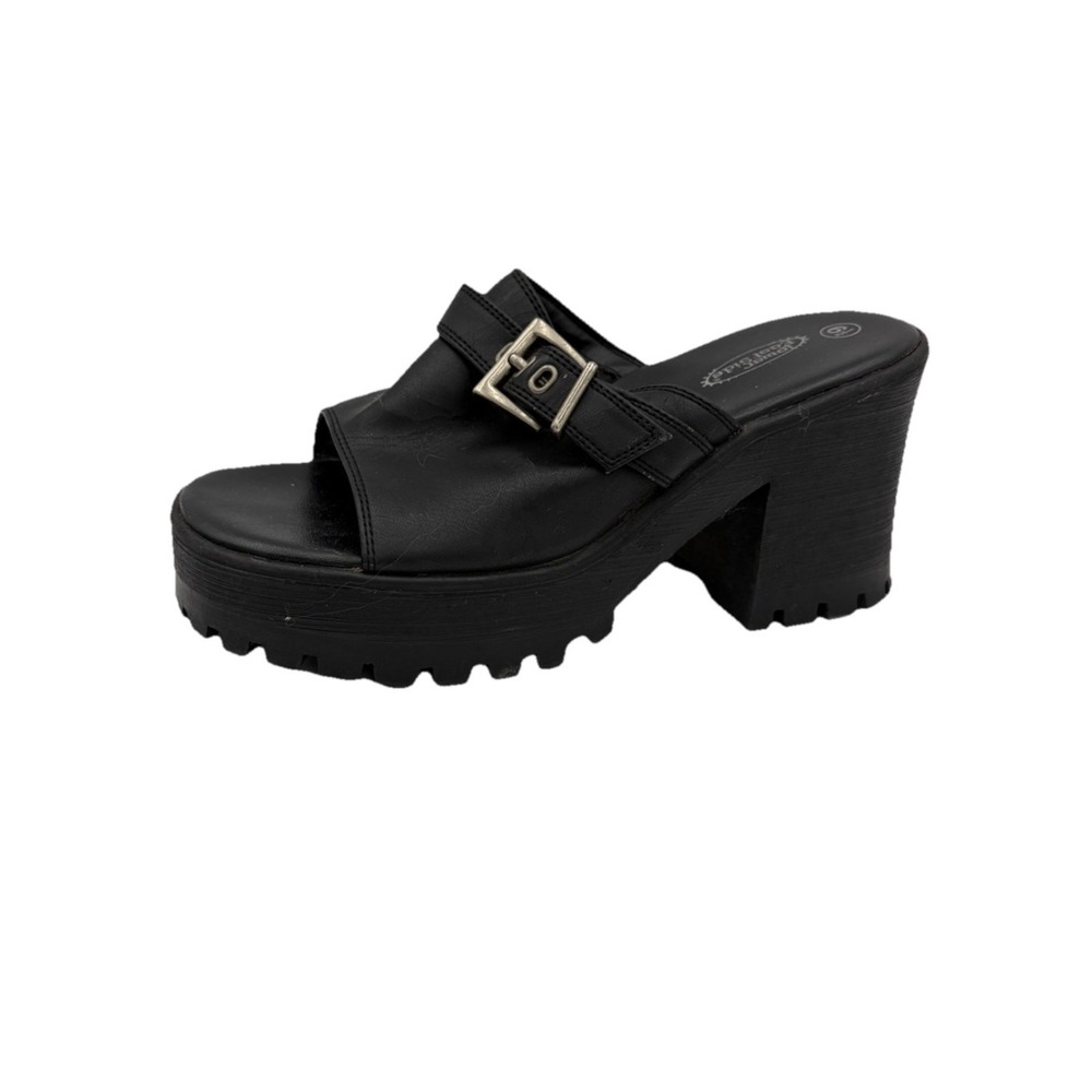 Vintage Lower East Side Slide Sandals Black Platform Lug Buckle 6.5 Chunky READ
